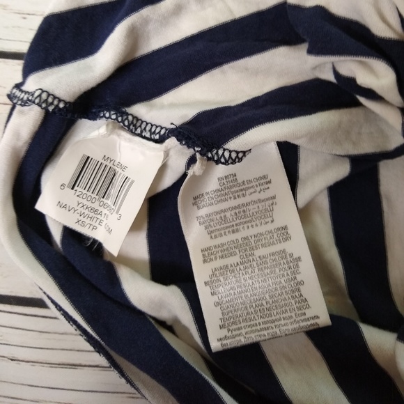 BCBGMAXAZRIA BLUE STRIPE HANDKERCHIEF KNIT DRESS - Picture 7 of 8